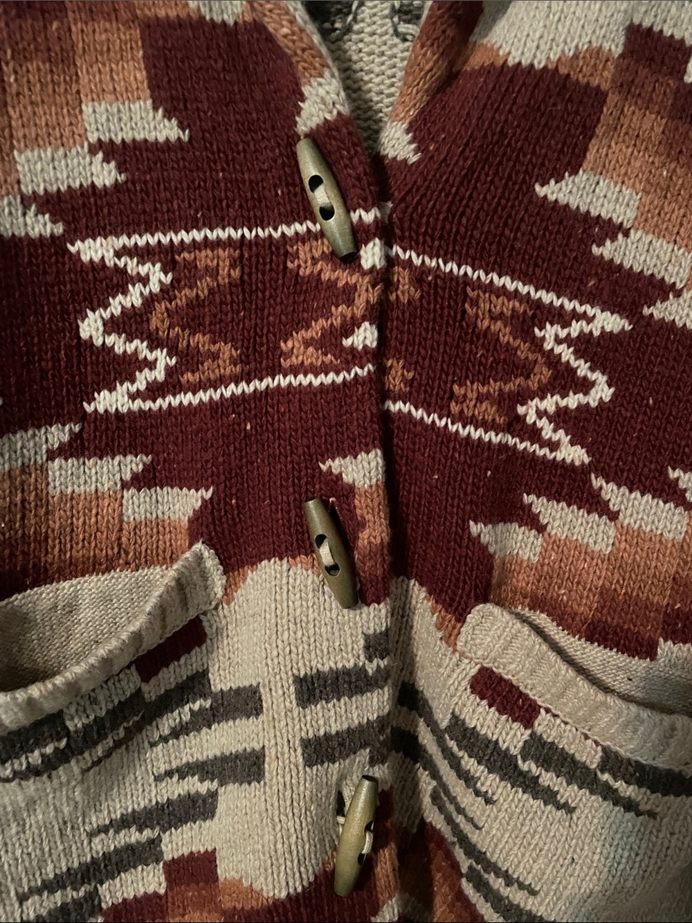 Faherty Aztec Toggle Shawl Cardigan in Beige, Rust & Tan - Picture 3 of 6